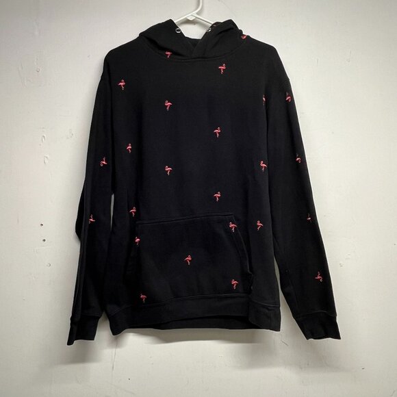 Eighty Eight Brand Black Pink Flamingo Hoodie Size XL Embroidered All Over - Picture 1 of 4